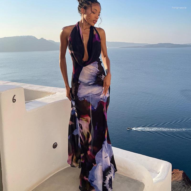 Casual Dresses Plunging Backless Maxi Dress Halter Neck Drape Front Beach Party Women Elegant Floral Print 2023 Summer Long Purple, Multicolor
Casual Dresses Plunging Backless Maxi Dress Halter Neck Drape Front Beach Party Women Elegant Floral Print 2023 Summer Long Purple, Multicolor