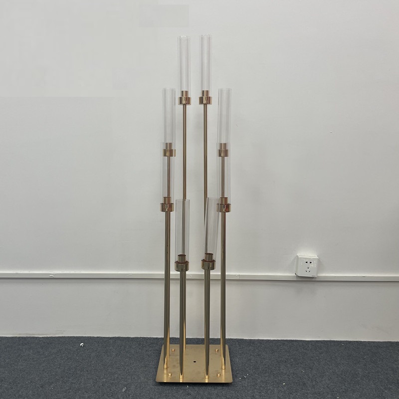 8 Heads Metal Candelabra Candle Holders Road Lead Table Centerpiece Gold Candelabrum Stand Pillar Candlestick wedding H260310