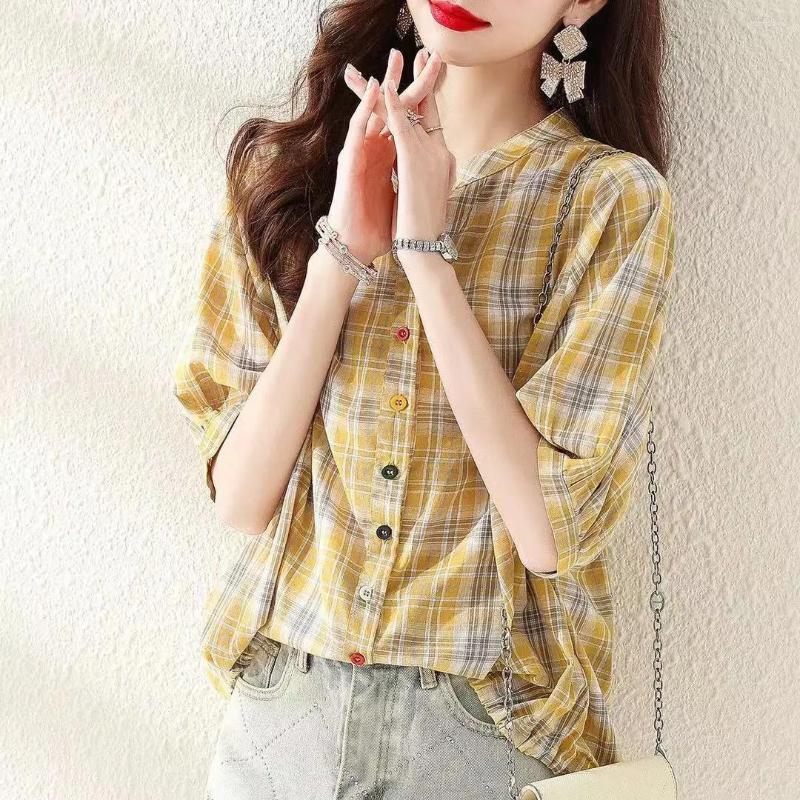 Women' Blouses Summer Short-sleeved Plaid Shirt 2023 Fashion Loose Cotton Linen Women' Top Vintage Tops Mujer, Sky blue
Women' Blouses Summer Short-sleeved Plaid Shirt 2023 Fashion Loose Cotton Linen Women' Top Vintage Tops Mujer, Sky blue