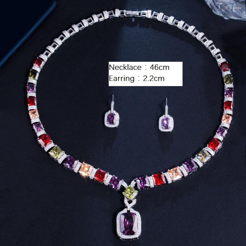 Necklace Earrings Set Bilincolor Colorful Zircon Earring Jewelry For Women, Picture shown
Necklace Earrings Set Bilincolor Colorful Zircon Earring Jewelry For Women, Picture shown