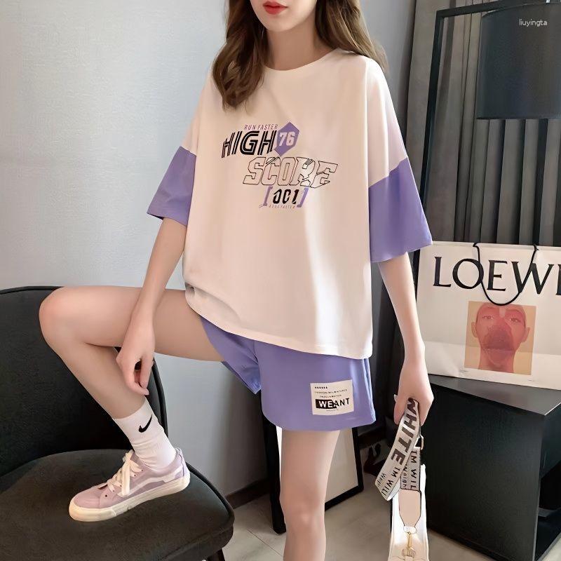 Women's Tracksuits Women's Fashion Contrast Color Short Sleeve T-shirt Suit 2023 Summer Loose Korean Top Shorts Two Piece Set Student, Purple suit
Women's Tracksuits Women's Fashion Contrast Color Short Sleeve T-shirt Suit 2023 Summer Loose Korean Top Shorts Two Piece Set Student, Purple suit