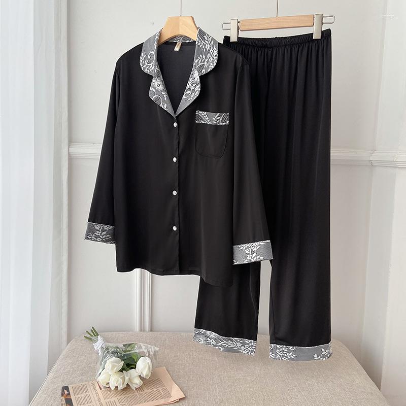 Women's Sleepwear Pajamas Suit Women Patchwork Nightwear 2PCS Sleep Set Long Sleeve Casual Satin Pyjamas Home Clothing With Button, Black
Women's Sleepwear Pajamas Suit Women Patchwork Nightwear 2PCS Sleep Set Long Sleeve Casual Satin Pyjamas Home Clothing With Button, Black