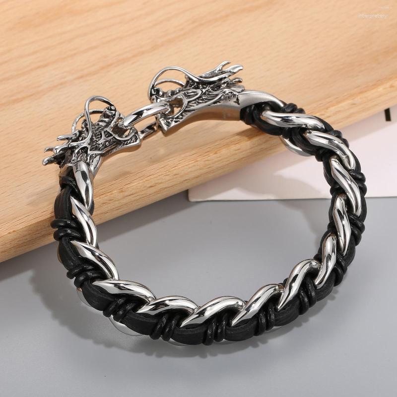 Link Bracelets HaoYi Vintage Leather Rope Braided Dragon Bracelet Men Fashion Personality Stainless Steel Chain Cuff Luxury Jewelry
Link Bracelets HaoYi Vintage Leather Rope Braided Dragon Bracelet Men Fashion Personality Stainless Steel Chain Cuff Luxury Jewelry