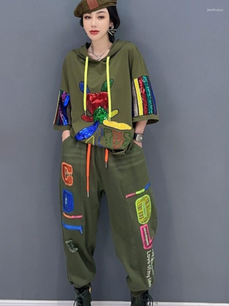 Women's Two Piece Pants URIOR 2023 Summer Fashion Sequin Hooded Short Sleeve Top Casual Wide Leg Women Set, Green
Women's Two Piece Pants URIOR 2023 Summer Fashion Sequin Hooded Short Sleeve Top Casual Wide Leg Women Set, Green