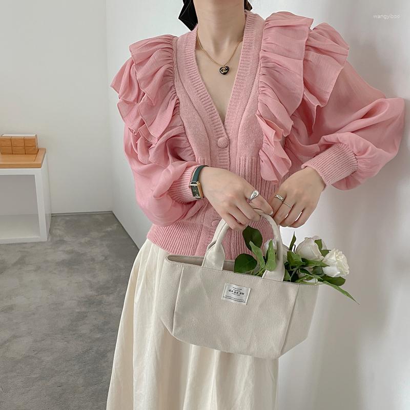Women's Blouses 2023 Spring And Autumn Pink Sweet Temperament Knitted Cardigan Women Ruffled Sleeves V-neck Single-breasted Splicing Sweater, Beige
Women's Blouses 2023 Spring And Autumn Pink Sweet Temperament Knitted Cardigan Women Ruffled Sleeves V-neck Single-breasted Splicing Sweater, Beige