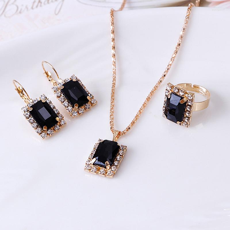 Necklace Earrings Set 2023 Crystal Jewelry Wedding Black Zircon Dangle And Ring 3 Piece Women Trendy Accessories, Picture shown
Necklace Earrings Set 2023 Crystal Jewelry Wedding Black Zircon Dangle And Ring 3 Piece Women Trendy Accessories, Picture shown