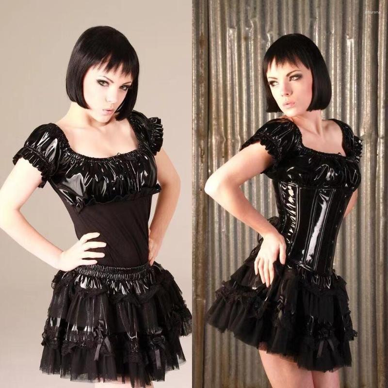 Women' Tanks Black PVC Latex Sexy Punk Gothic T-shirt Exotic Faux Leather Gauze Patchwork Tops Mesh Top Club Party Costume 2023
Women' Tanks Black PVC Latex Sexy Punk Gothic T-shirt Exotic Faux Leather Gauze Patchwork Tops Mesh Top Club Party Costume 2023