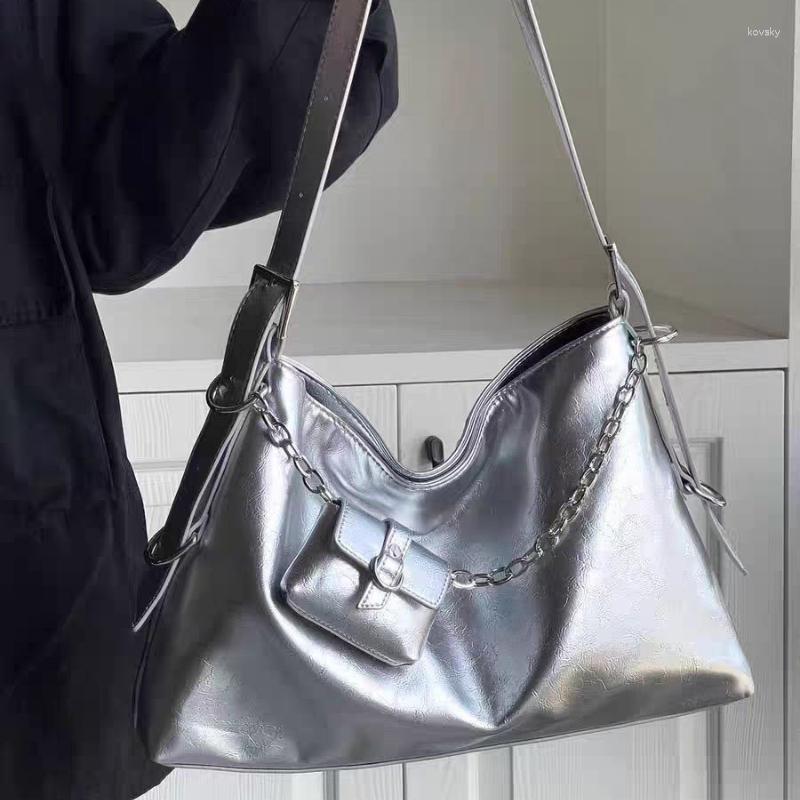 Evening Bags Large Capacity Women's Chain Shoulder Soft Pu Leather Ladies Messenger Bag Commute Female Tote Handbags With Small Purse, Silver color
Evening Bags Large Capacity Women's Chain Shoulder Soft Pu Leather Ladies Messenger Bag Commute Female Tote Handbags With Small Purse, Silver color