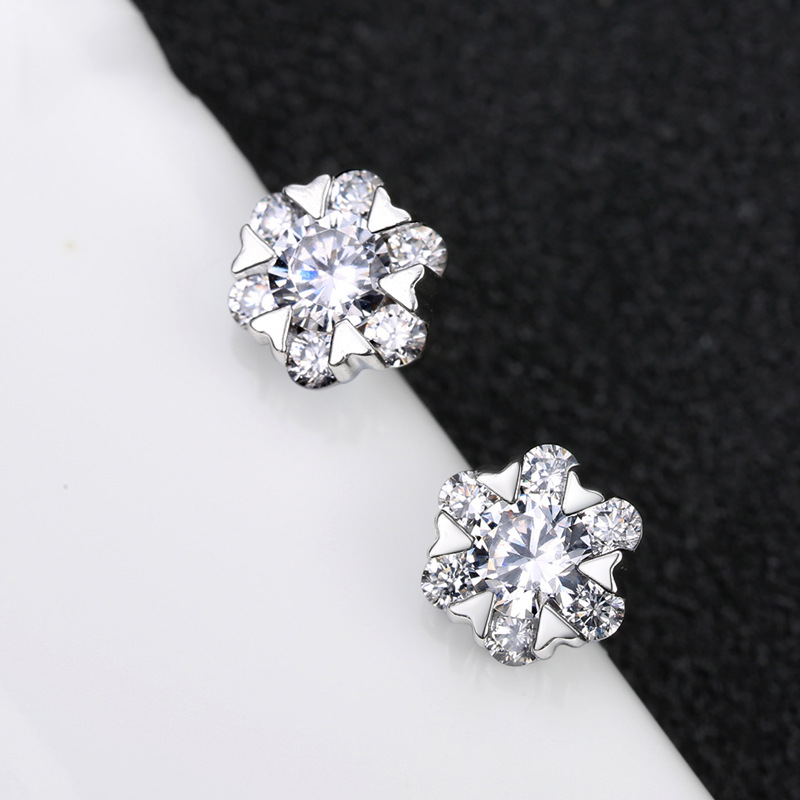 Women's Snowflake Crystal Stud Earrings 925 Sterling Silver Stud Earrings Designer Classic Diamond Earrings Wedding Party Jewelry Christmas Gifts