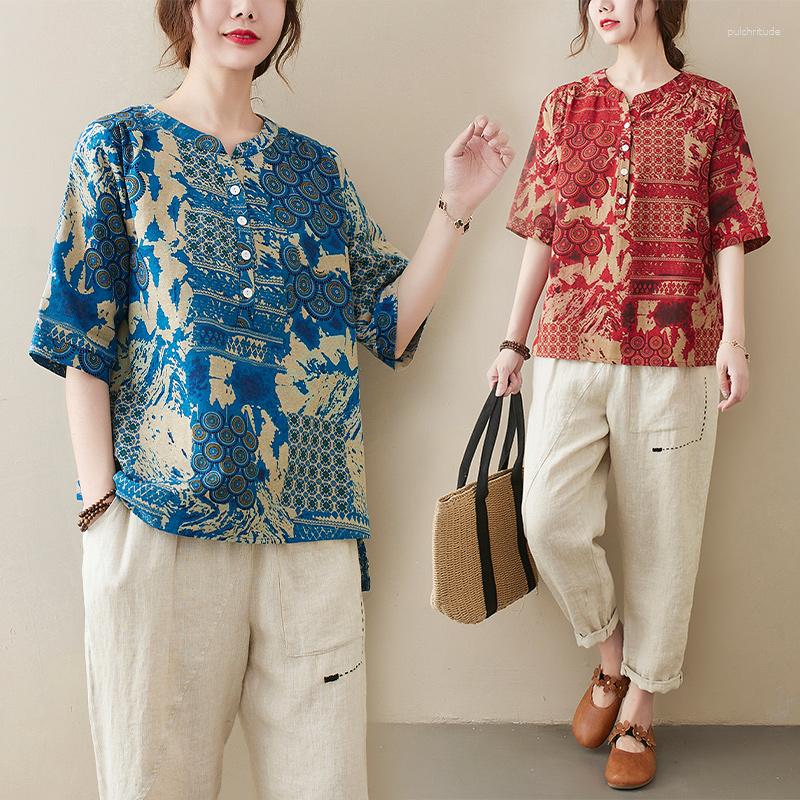 Women's Blouses Summer Button Vintage Print Women's Shirt Round Neck National Style Cotton And Linen Loose Casual Straight Ladies Top, Blue
Women's Blouses Summer Button Vintage Print Women's Shirt Round Neck National Style Cotton And Linen Loose Casual Straight Ladies Top, Blue