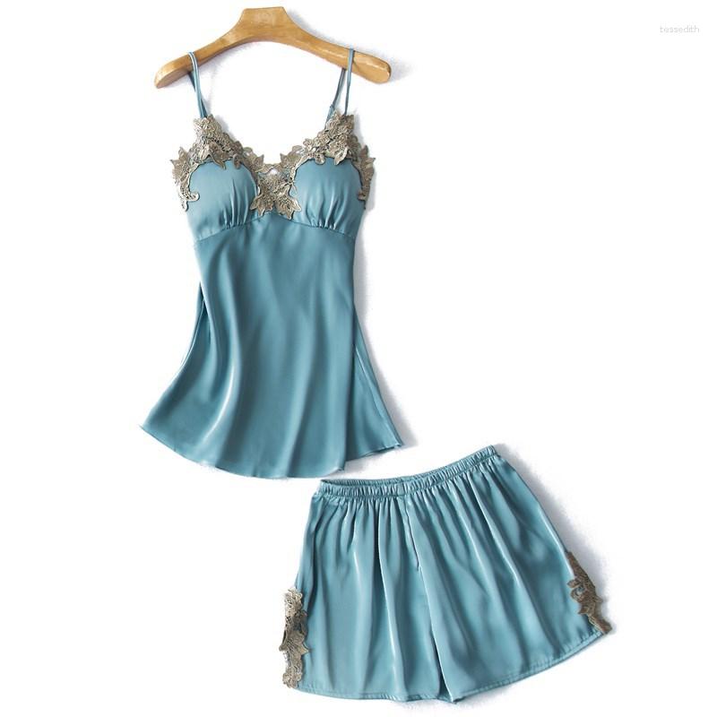Women's Sleepwear Sexy Faux Silk Women 2pcs Pajamas Sleep Set Nightgown Strap Top&shorts Silky Pijamas Suit Nighty Loose Homewear, Peacock blue 
Women's Sleepwear Sexy Faux Silk Women 2pcs Pajamas Sleep Set Nightgown Strap Top&shorts Silky Pijamas Suit Nighty Loose Homewear, Peacock blue