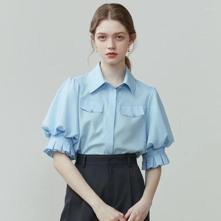 Women' Blouses Vintage Short Lantern Sleeve Button Up Shirt Women 2023 Summer Commuting Simple Tops Pleated Cuff Front Pocket Design Blouse, Blue
Women' Blouses Vintage Short Lantern Sleeve Button Up Shirt Women 2023 Summer Commuting Simple Tops Pleated Cuff Front Pocket Design Blouse, Blue