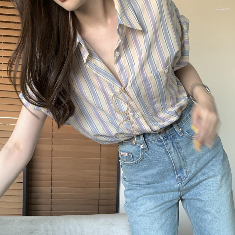 Women's Blouses Korean Style Women Summer Short Sleeve Striped Shirt Vintage Turn Down Collar Single Breasted Loose Casual Female Blusas, Picture color
Women's Blouses Korean Style Women Summer Short Sleeve Striped Shirt Vintage Turn Down Collar Single Breasted Loose Casual Female Blusas, Picture color