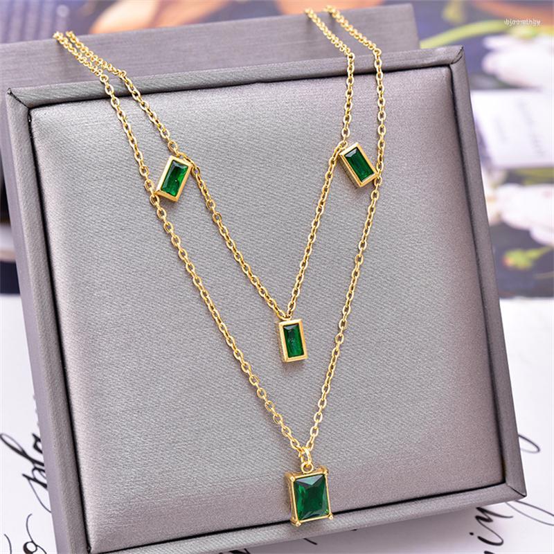 Pendant Necklaces 316L Stainless Steel Fashion Fine Jewelry Elegant 2-layer Embed Green Zircon Charms Chain Choker For Women
Pendant Necklaces 316L Stainless Steel Fashion Fine Jewelry Elegant 2-layer Embed Green Zircon Charms Chain Choker For Women