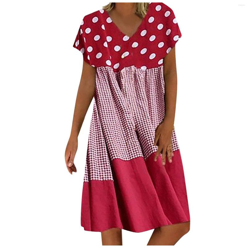 Casual Dresses Fashion Women Loose Plaid Wave Point Patchwork V-Neck Short Sleeves Dress Evening Summer For, Black
Casual Dresses Fashion Women Loose Plaid Wave Point Patchwork V-Neck Short Sleeves Dress Evening Summer For, Black