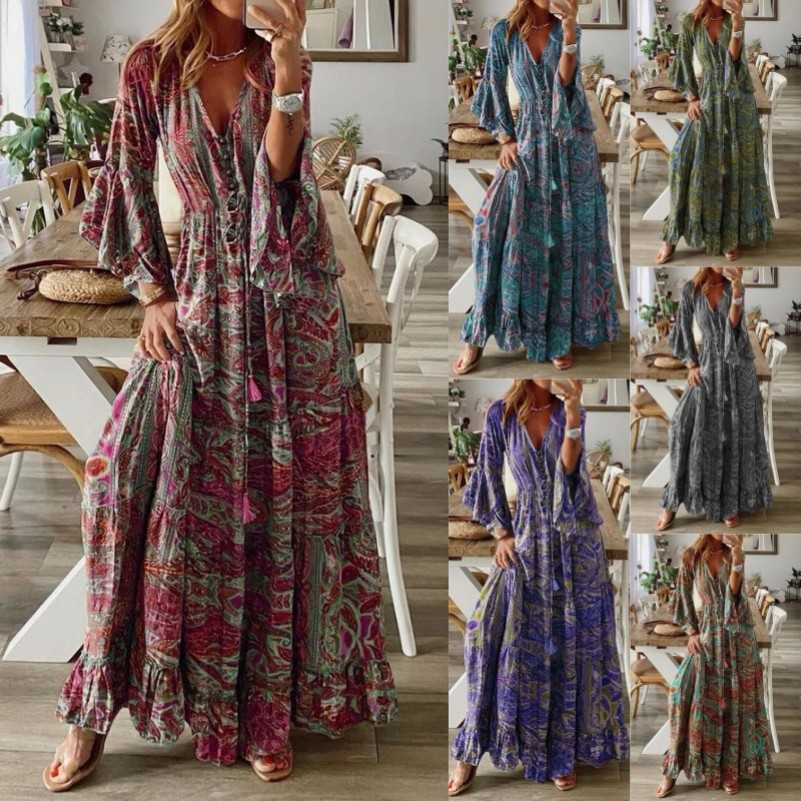 2023 Bohemian Flare Sleeves Printed V-Neck High Waist Holiday Dress Fragmented Flower Women's Long Dressdress women clothes, Grey
2023 Bohemian Flare Sleeves Printed V-Neck High Waist Holiday Dress Fragmented Flower Women's Long Dressdress women clothes, Grey