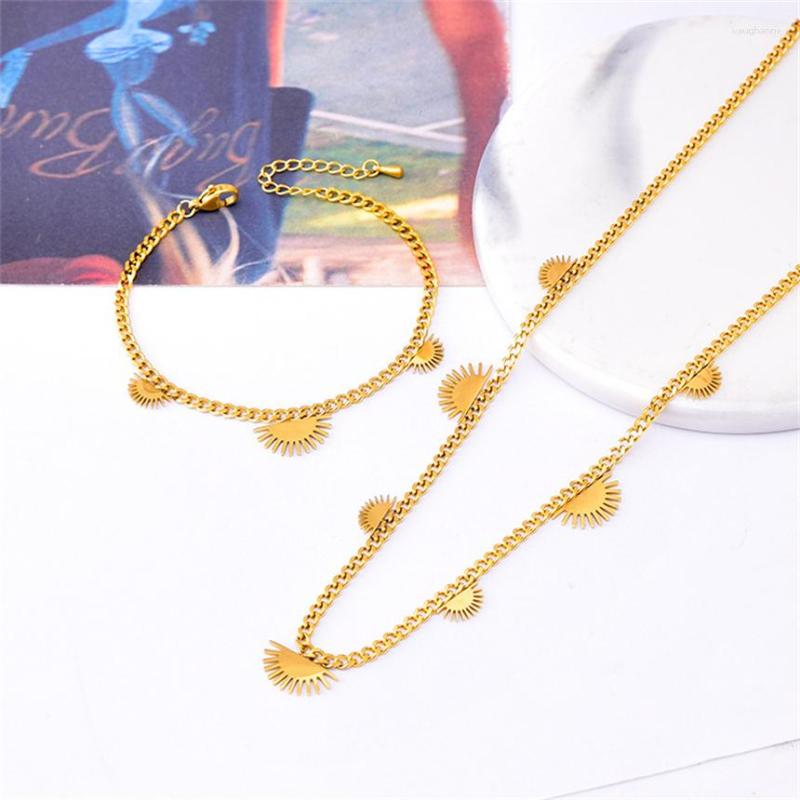 Necklace Earrings Set 316L Stainless Steel Minimalist Personality Fan-Shaped Sun Pendant Necklaces Bracelets Fashion High Jewelry Party Gift, Picture shown
Necklace Earrings Set 316L Stainless Steel Minimalist Personality Fan-Shaped Sun Pendant Necklaces Bracelets Fashion High Jewelry Party Gift, Picture shown