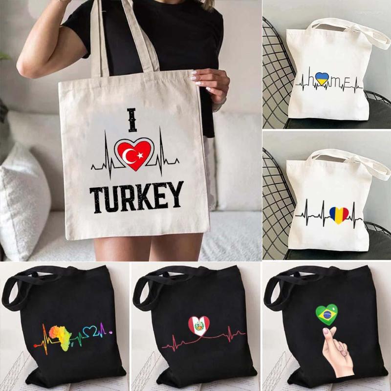 

Evening Bags Ukraine Turkey Albanian Afghanistan Bosnia Germany Canada Romania Heartbeat Flag Shopper Eco Canvas Tote Bag Handbag, 134