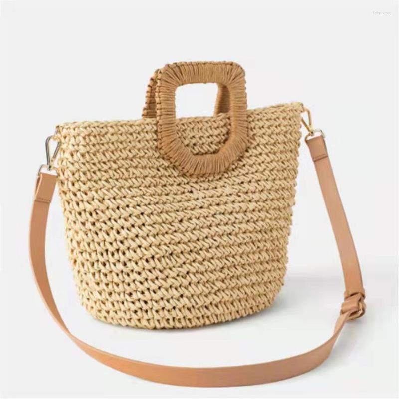 Evening Bags 2023 Paper Rope Woven Straw Bag Bohemian Beach Shoulder Crochet Rattan For Women Handbags And Purses Crossbody, Khaki