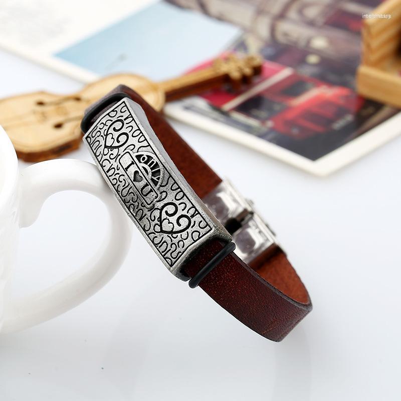 Bangle Fashion Vintage Heart Love U Genuine Leather Unisex Wristbands Retro Charms Stainless Steel Buckle Jewelry
Bangle Fashion Vintage Heart Love U Genuine Leather Unisex Wristbands Retro Charms Stainless Steel Buckle Jewelry