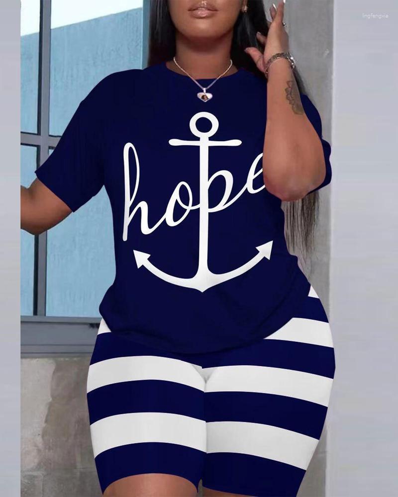 Women's Tracksuits Anchor Letter Print Casual Top & Striped Shorts Set Women 2pcs Clothes Suit Spring Summer Short Sleeve T Shirt Pants, Blue
Women's Tracksuits Anchor Letter Print Casual Top & Striped Shorts Set Women 2pcs Clothes Suit Spring Summer Short Sleeve T Shirt Pants, Blue