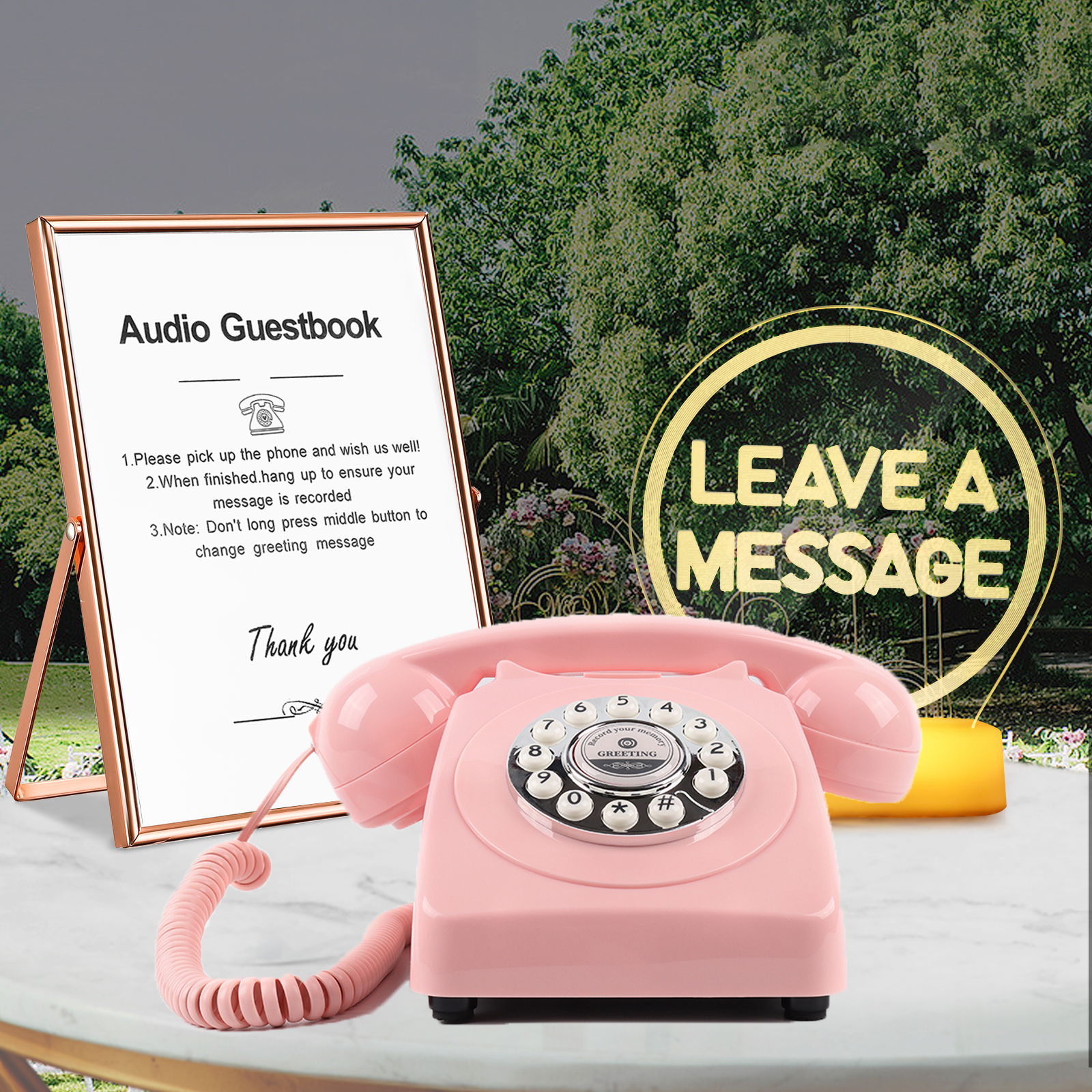 Audio GuestBook for Wedding Fashion with Free RGB LED Sign and Metal Photo Frame, Guest Book Telephone Record Customized Voice Message for Your Weddin