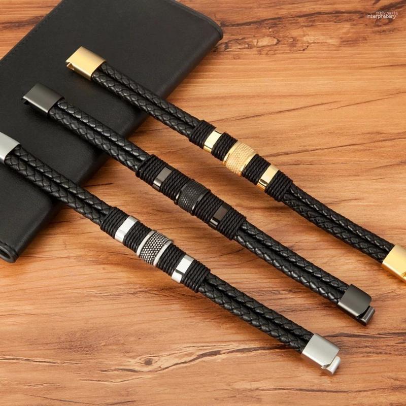 Link Bracelets Titanium Steel Bracelet Couple Men's Double Leather Braided Stainless Magnetic Buckle Punk Handmade
Link Bracelets Titanium Steel Bracelet Couple Men's Double Leather Braided Stainless Magnetic Buckle Punk Handmade