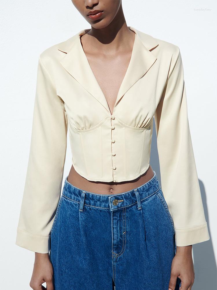 Women' Blouses Crop Tops High Street Fashion Women 2023 Corset Style Shirt Long Sleeve Top Lapel V Neck Front Button Up Cropped Satin, Beige
Women' Blouses Crop Tops High Street Fashion Women 2023 Corset Style Shirt Long Sleeve Top Lapel V Neck Front Button Up Cropped Satin, Beige