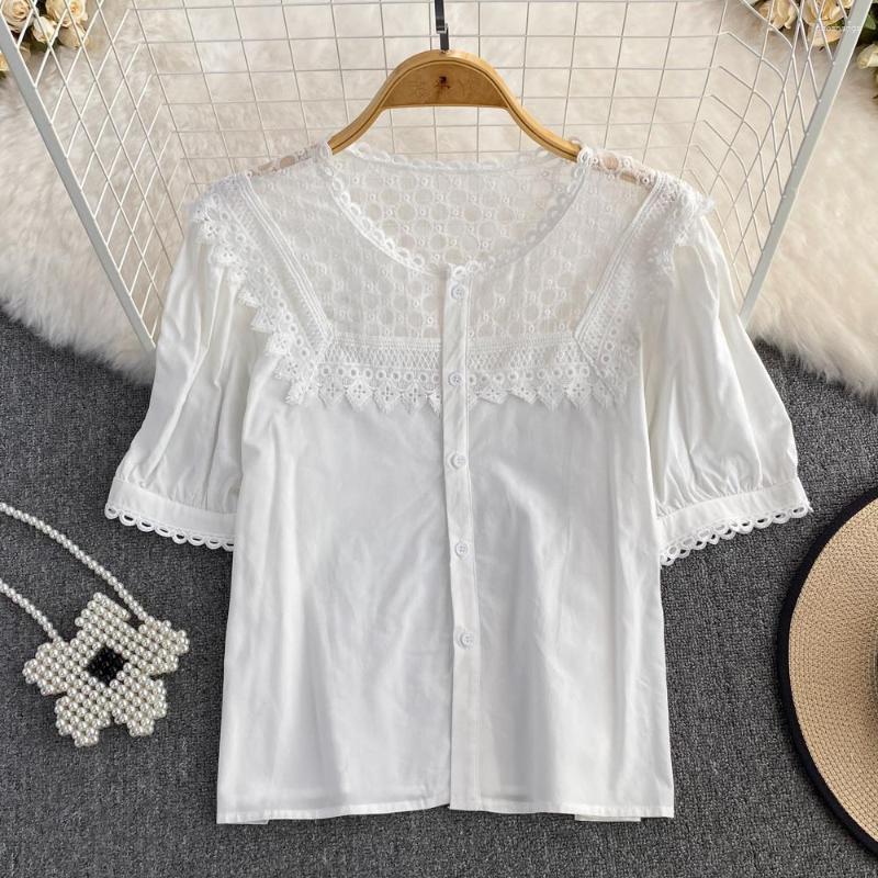 Women's Blouses Spring Casual For Women Almighty O-neck Lace Spliced Short Sleeve Single Breasted Femme Shirts Tops Chic Skinny Blusas, White
Women's Blouses Spring Casual For Women Almighty O-neck Lace Spliced Short Sleeve Single Breasted Femme Shirts Tops Chic Skinny Blusas, White
