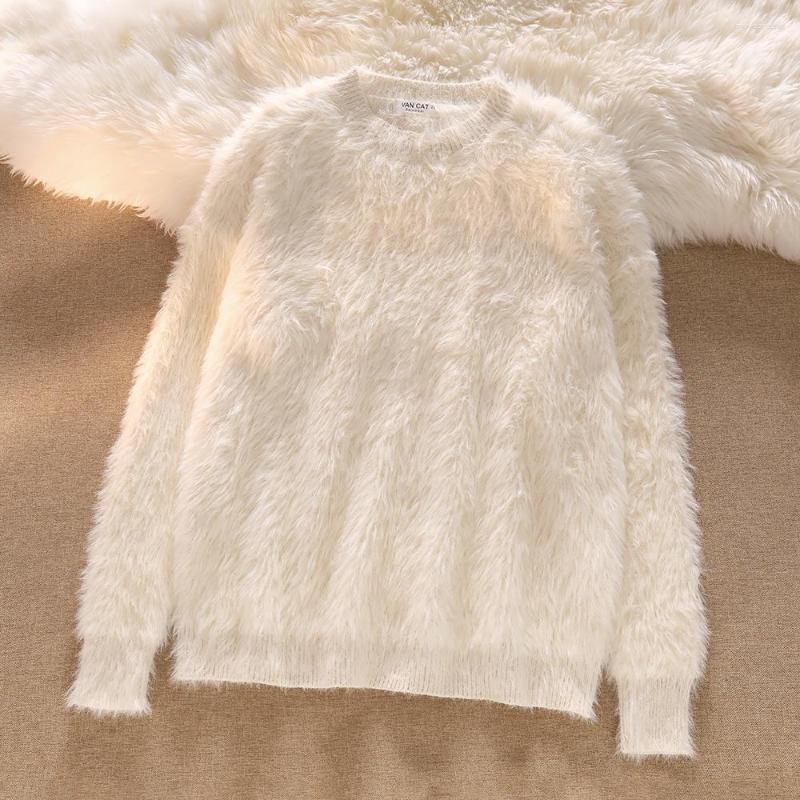 Women's Sweaters White Pullover Women Winter Faux Mink Soft Female Casual Tops Solid Loose Warm Thick Sweatshirt, Thin
Women's Sweaters White Pullover Women Winter Faux Mink Soft Female Casual Tops Solid Loose Warm Thick Sweatshirt, Thin