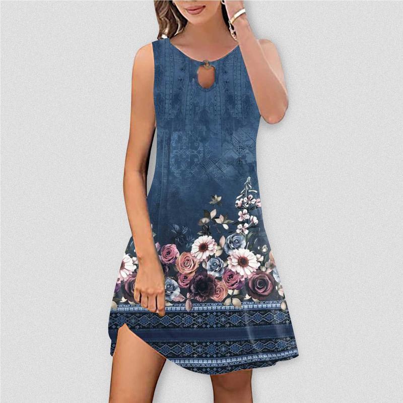 Casual Dresses Women's Printed Style Sleeveless Swing Dress, Navy