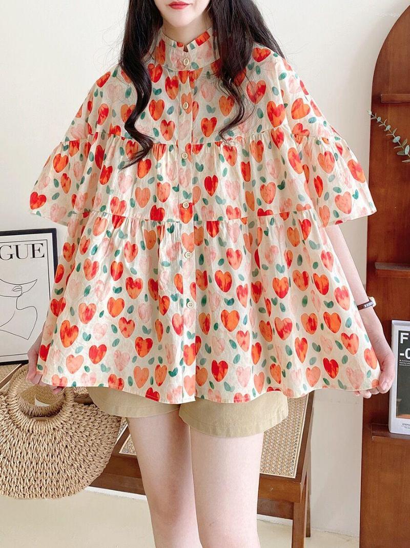 Women' Blouses Japanese Sweet Heart Printed Cotton Shirt Standing Collar Fashion Loose Layered Ruffled Blouse Oversize Tops Blue Red 2XL
Women' Blouses Japanese Sweet Heart Printed Cotton Shirt Standing Collar Fashion Loose Layered Ruffled Blouse Oversize Tops Blue Red 2XL
