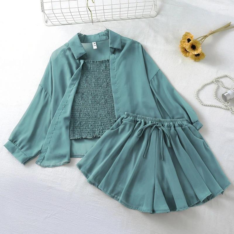 Women's Sleepwear Korea Pijamas Summer Fashion 3 Piece Suit Women Casual Camisole Vest Sunscreen Shirt Chiffon Top Shorts Pajamas, Blue
Women's Sleepwear Korea Pijamas Summer Fashion 3 Piece Suit Women Casual Camisole Vest Sunscreen Shirt Chiffon Top Shorts Pajamas, Blue
