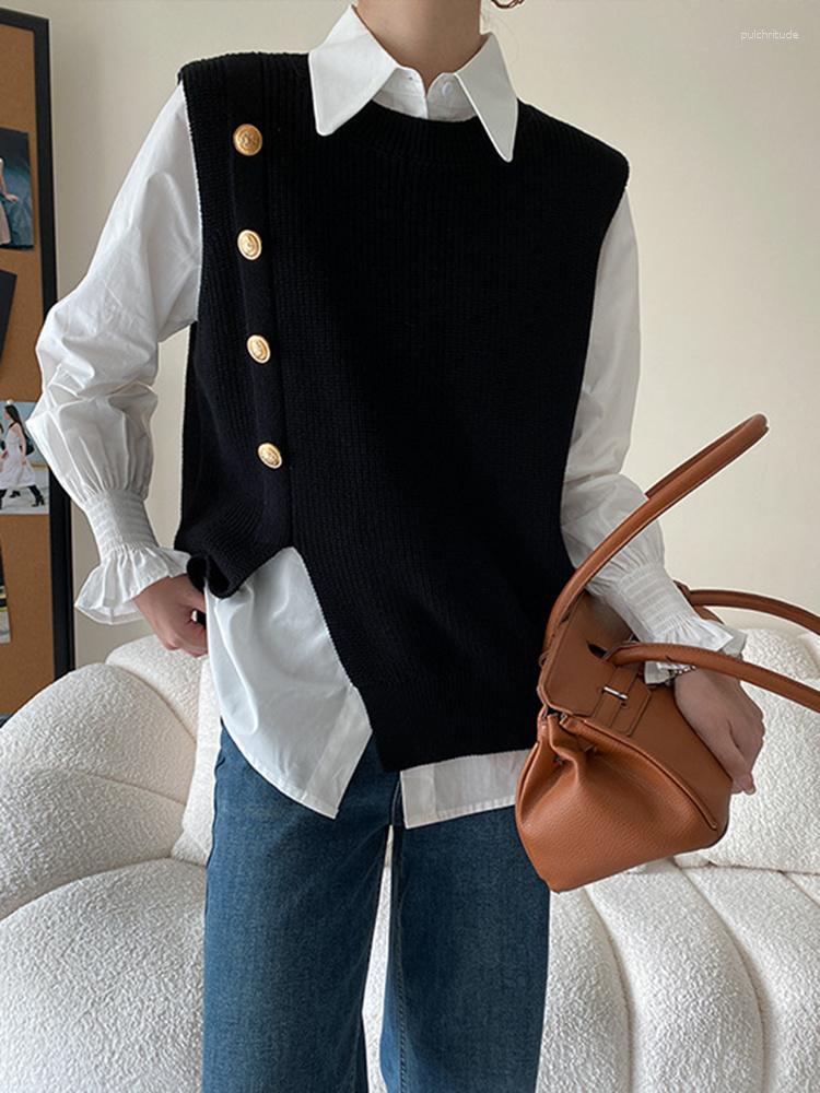 Women's Blouses Korean Style Two-piece Shirt Metal Button Knitted Top Long Sleeve Single Breasted For Women 2023 Spring M148, Gray
Women's Blouses Korean Style Two-piece Shirt Metal Button Knitted Top Long Sleeve Single Breasted For Women 2023 Spring M148, Gray