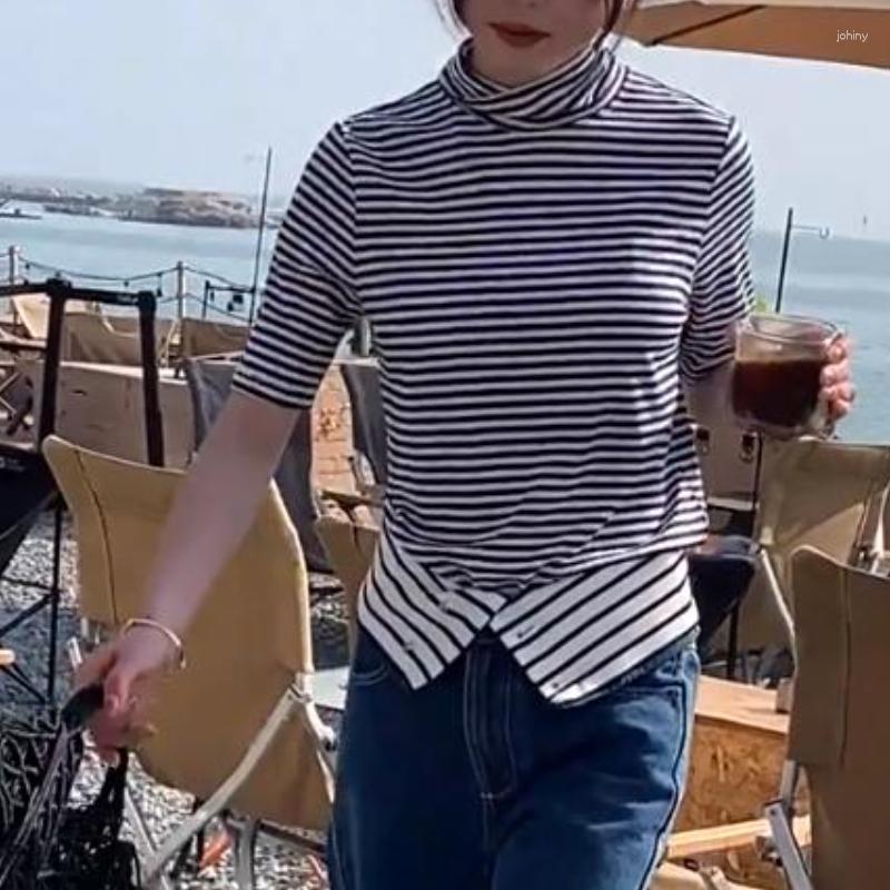 Women's T Shirts Casual Fashion Striped Turtleneck Half Sleeve Tshirts Slim Bottoming Tees All-match Simple Chic Tops Women, Picture colors
Women's T Shirts Casual Fashion Striped Turtleneck Half Sleeve Tshirts Slim Bottoming Tees All-match Simple Chic Tops Women, Picture colors
