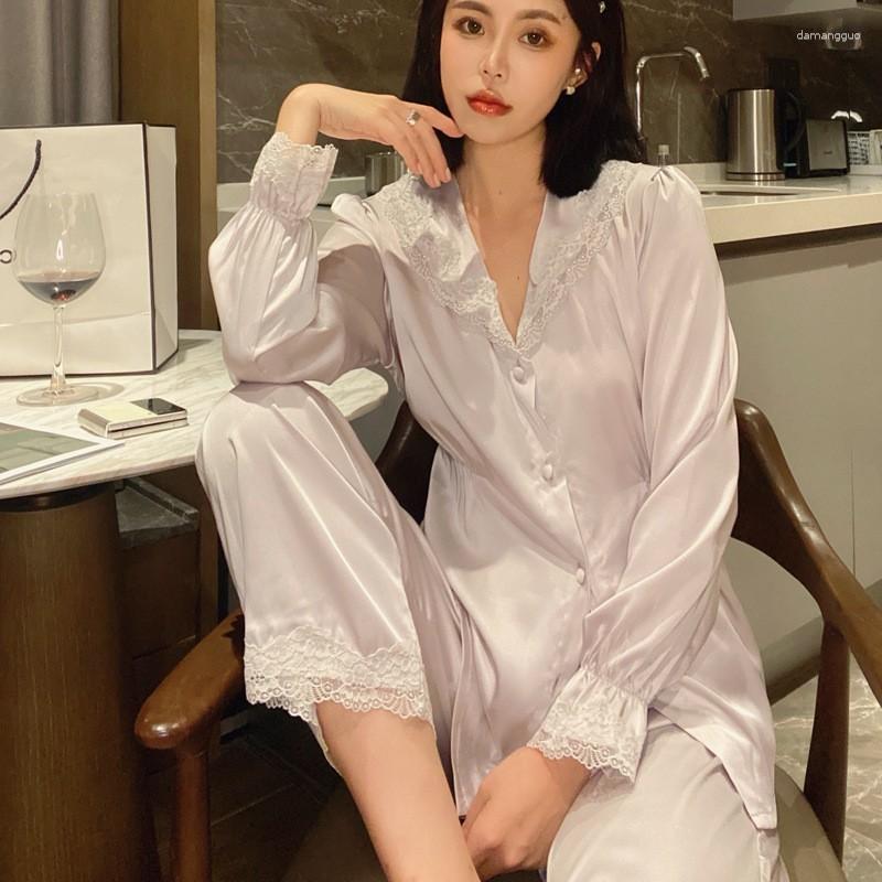 Women's Sleepwear Women Outfits Lace Collar Pajamas Suit With Buttons 2 PCS Shirt&Pants Set Satin Casual Pyjamas Patchwork Home Clothes, Pink
Women's Sleepwear Women Outfits Lace Collar Pajamas Suit With Buttons 2 PCS Shirt&Pants Set Satin Casual Pyjamas Patchwork Home Clothes, Pink