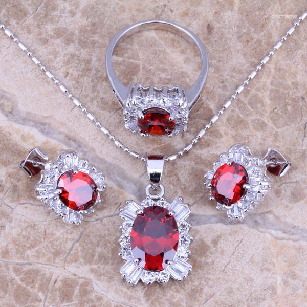 Necklace Earrings Set Red Garnet White CZ Silver Plated Pendant Ring Size 5.5 / 6 7 8 9 10 S0083, Picture shown
Necklace Earrings Set Red Garnet White CZ Silver Plated Pendant Ring Size 5.5 / 6 7 8 9 10 S0083, Picture shown