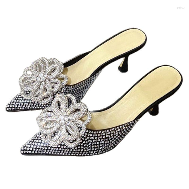 Slippers Summer High-Quality Women's High Heel Satin Pointed Toe Flower Decor Rhinestone Design Fashion Fairy Shoes, Black
Slippers Summer High-Quality Women's High Heel Satin Pointed Toe Flower Decor Rhinestone Design Fashion Fairy Shoes, Black