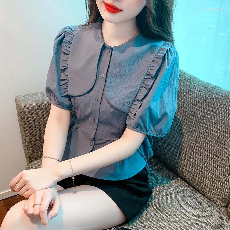 Women' Blouses Style 2023 Short-sleeved Blouse Lady Summer Blusa Feminina Womens Tops Slim Fit Blue Color Blusas De Verano Para Mujer
Women' Blouses Style 2023 Short-sleeved Blouse Lady Summer Blusa Feminina Womens Tops Slim Fit Blue Color Blusas De Verano Para Mujer