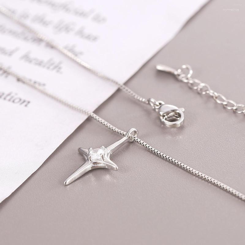 

Chains PANJBJ 925 Stamp Silver Color Star Necklace For Women Girl Zircon Simplicity Fashion Office Jewelry Birthday Gift Drop