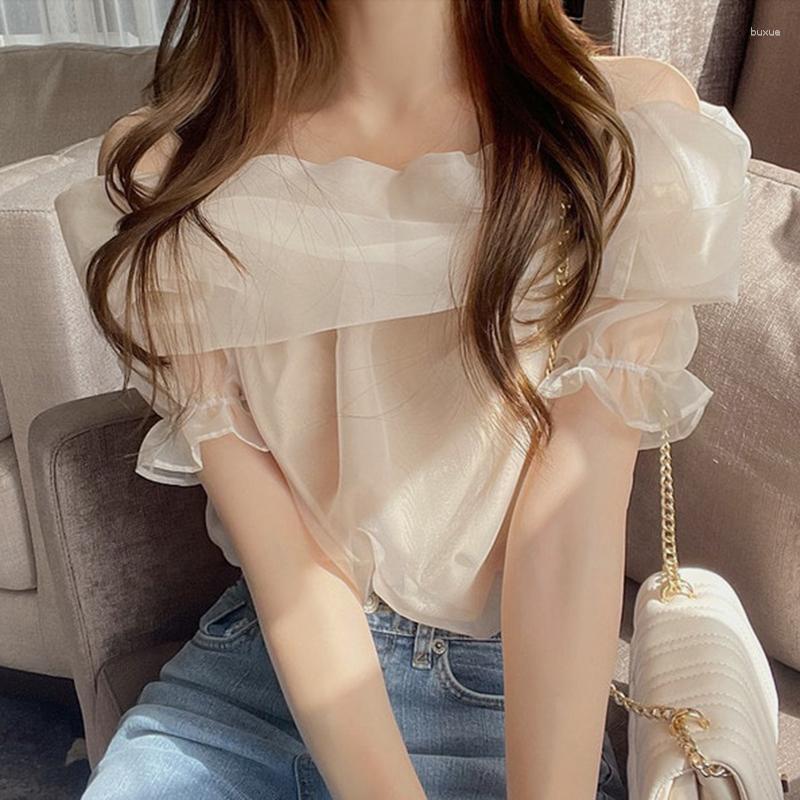 Women's Blouses Slash Off Shoulder Blusas Mujer Slim Fitting Solid Bubble Short Sleeved Tulle Shirt Ruffled Mesh French Shirts For Women, Apricot
Women's Blouses Slash Off Shoulder Blusas Mujer Slim Fitting Solid Bubble Short Sleeved Tulle Shirt Ruffled Mesh French Shirts For Women, Apricot