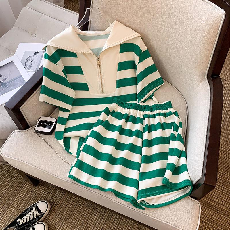 Women's Tracksuits Green Women's Two-piece Sets Navy Collar Short Sleeve Striped T Shirt Shorts Tracksuit Summer Casual
Women's Tracksuits Green Women's Two-piece Sets Navy Collar Short Sleeve Striped T Shirt Shorts Tracksuit Summer Casual