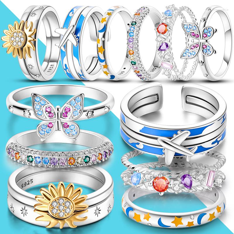 Cluster Rings 925 Silver Fine Wedding For Women Butterfly Moon Star Sun Travel Luxury Colored Zircon Girl's Engagement Ring
Cluster Rings 925 Silver Fine Wedding For Women Butterfly Moon Star Sun Travel Luxury Colored Zircon Girl's Engagement Ring