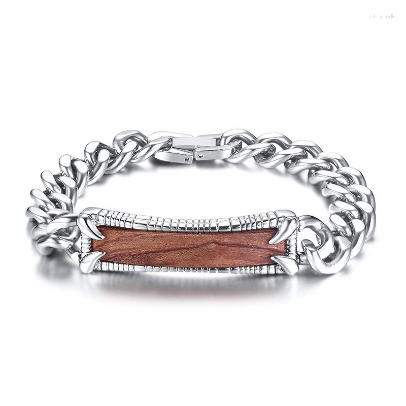 Link Bracelets Wood Chain Stainless Steel Mens Punk Stylish