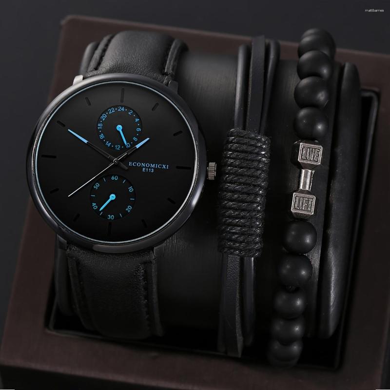 Wristwatches Men's Simple Digital Calendar Net With Quartz Watch 2pcs Dumbbell Leather Bracelets Set, Black needle black leather + 2 bracelets
Wristwatches Men's Simple Digital Calendar Net With Quartz Watch 2pcs Dumbbell Leather Bracelets Set, Black needle black leather + 2 bracelets