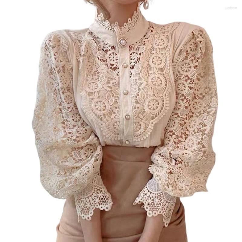 Women's Blouses Women Blouse Decorative Hollow Out Replacement Lace Long Sleeve Stand Collar Loose Shirt Top Clothes Birthday Gift S
Women's Blouses Women Blouse Decorative Hollow Out Replacement Lace Long Sleeve Stand Collar Loose Shirt Top Clothes Birthday Gift S