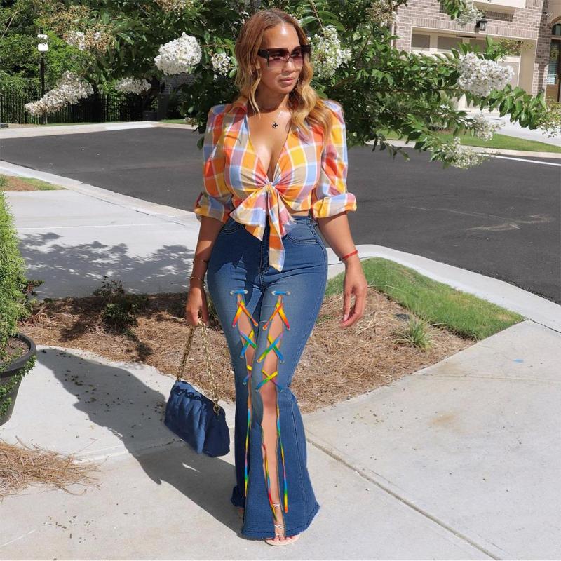 Women' Jeans Oversized Women Bottoms High Waist Flared Pants Rainbow Ribbons Denim Trousers With Slits Cowboy Trouser, Blue
Women' Jeans Oversized Women Bottoms High Waist Flared Pants Rainbow Ribbons Denim Trousers With Slits Cowboy Trouser, Blue