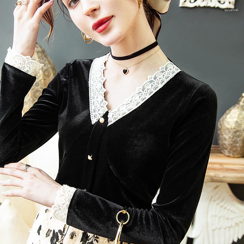 Women' Blouses 2023 V-neck Velvet Long-sleeved Women' T-shirt Fashion Casual Stitching Lace Top Elegant Slimming Flocking Bottoming, Black
Women' Blouses 2023 V-neck Velvet Long-sleeved Women' T-shirt Fashion Casual Stitching Lace Top Elegant Slimming Flocking Bottoming, Black