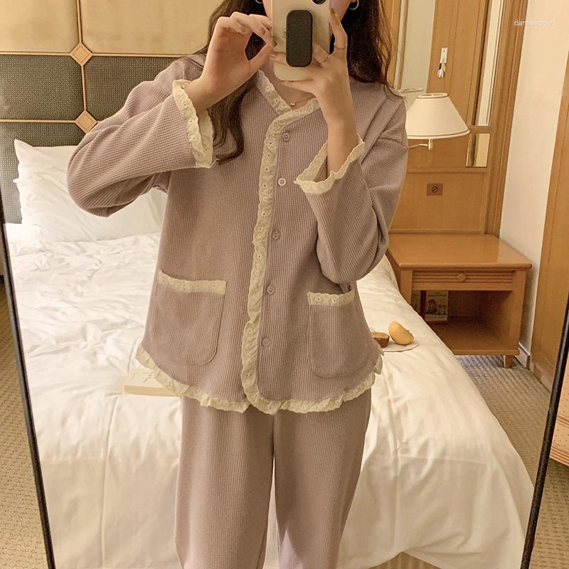 Women' Sleepwear Fashion Waffle Soft Pajamas Solid Women Elegant Lace V Neck Set Casual Loose Cardigan Home Clothes Autumn Winter D813, Blue
Women' Sleepwear Fashion Waffle Soft Pajamas Solid Women Elegant Lace V Neck Set Casual Loose Cardigan Home Clothes Autumn Winter D813, Blue