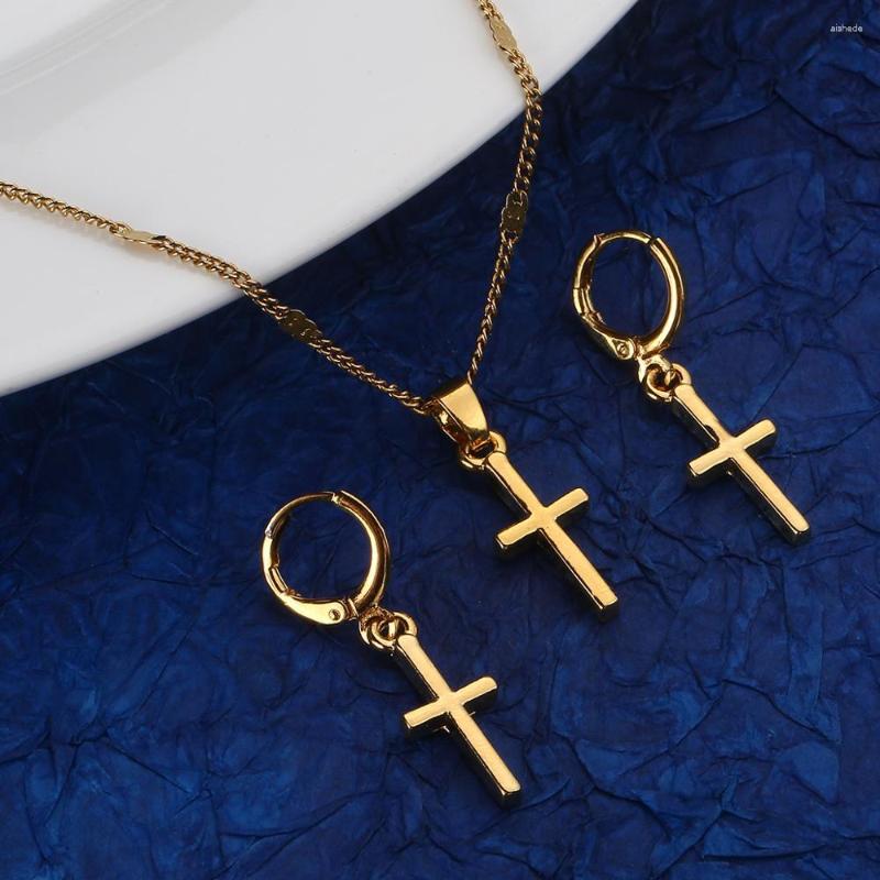 Necklace Earrings Set Trendy Gold Color Cross Pendant Crucifix Christian, Picture shown
Necklace Earrings Set Trendy Gold Color Cross Pendant Crucifix Christian, Picture shown